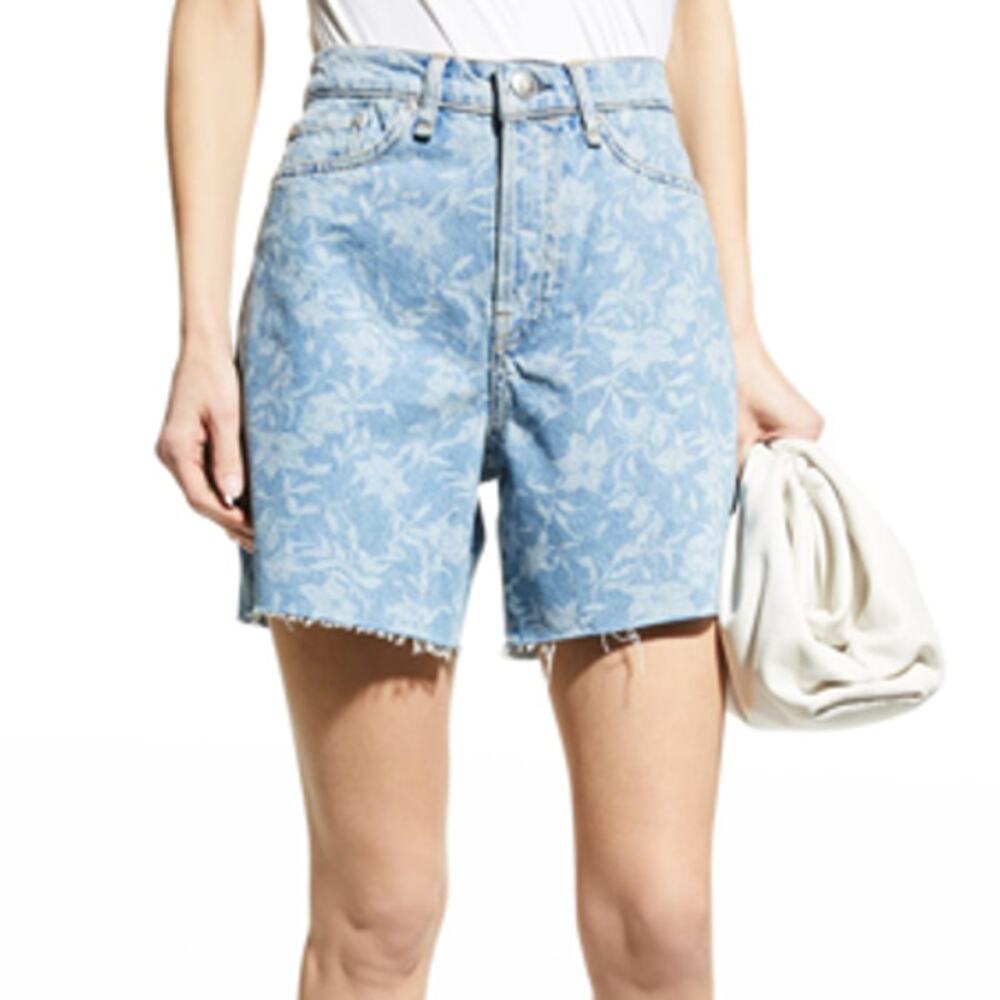Rag & Bone NWT Maya High Rise 6" Shorts Laser Floral Size 26 Cutoff Raw Hem